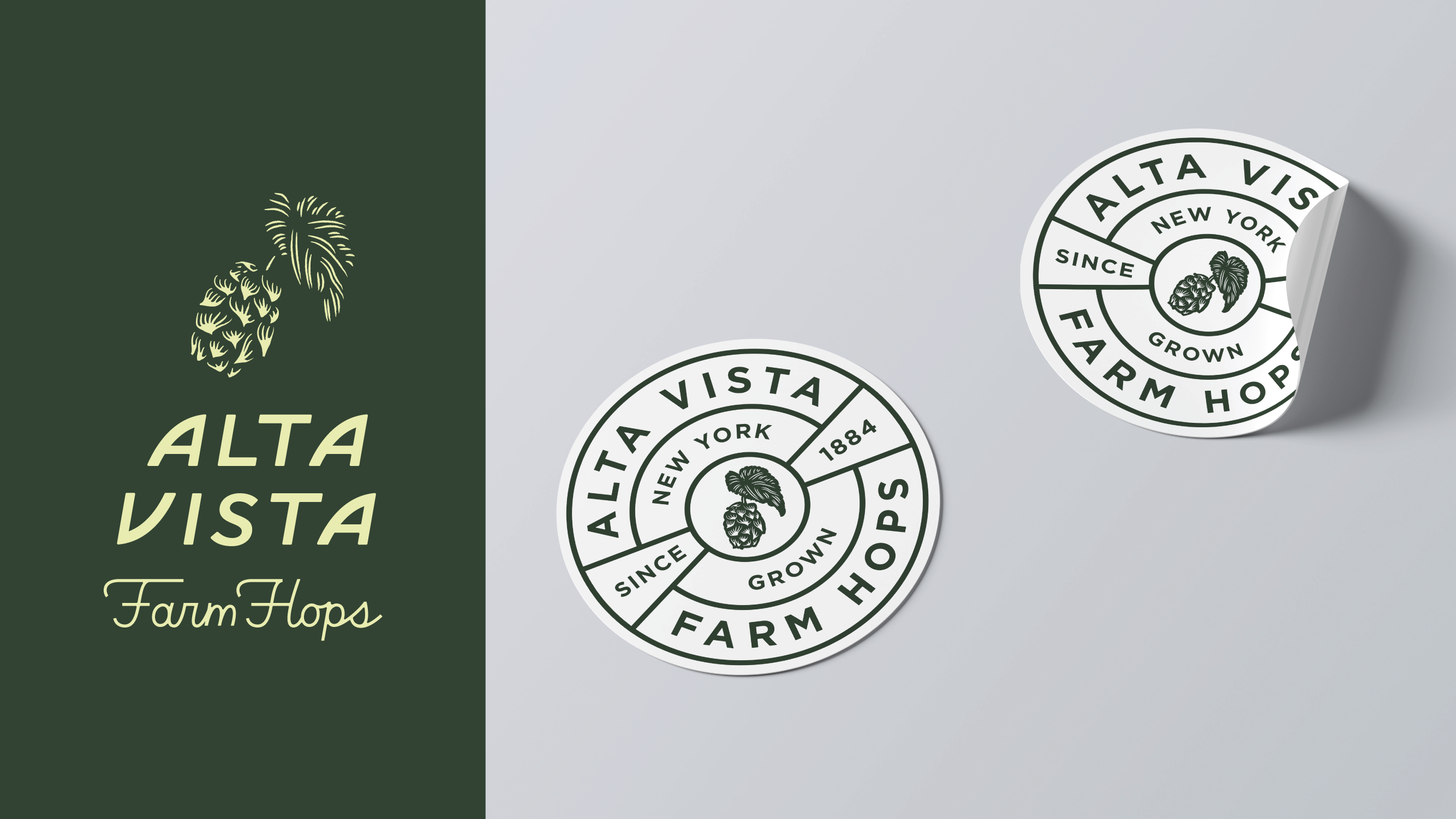 Alta Vista Farm Hops logo sticker mockup