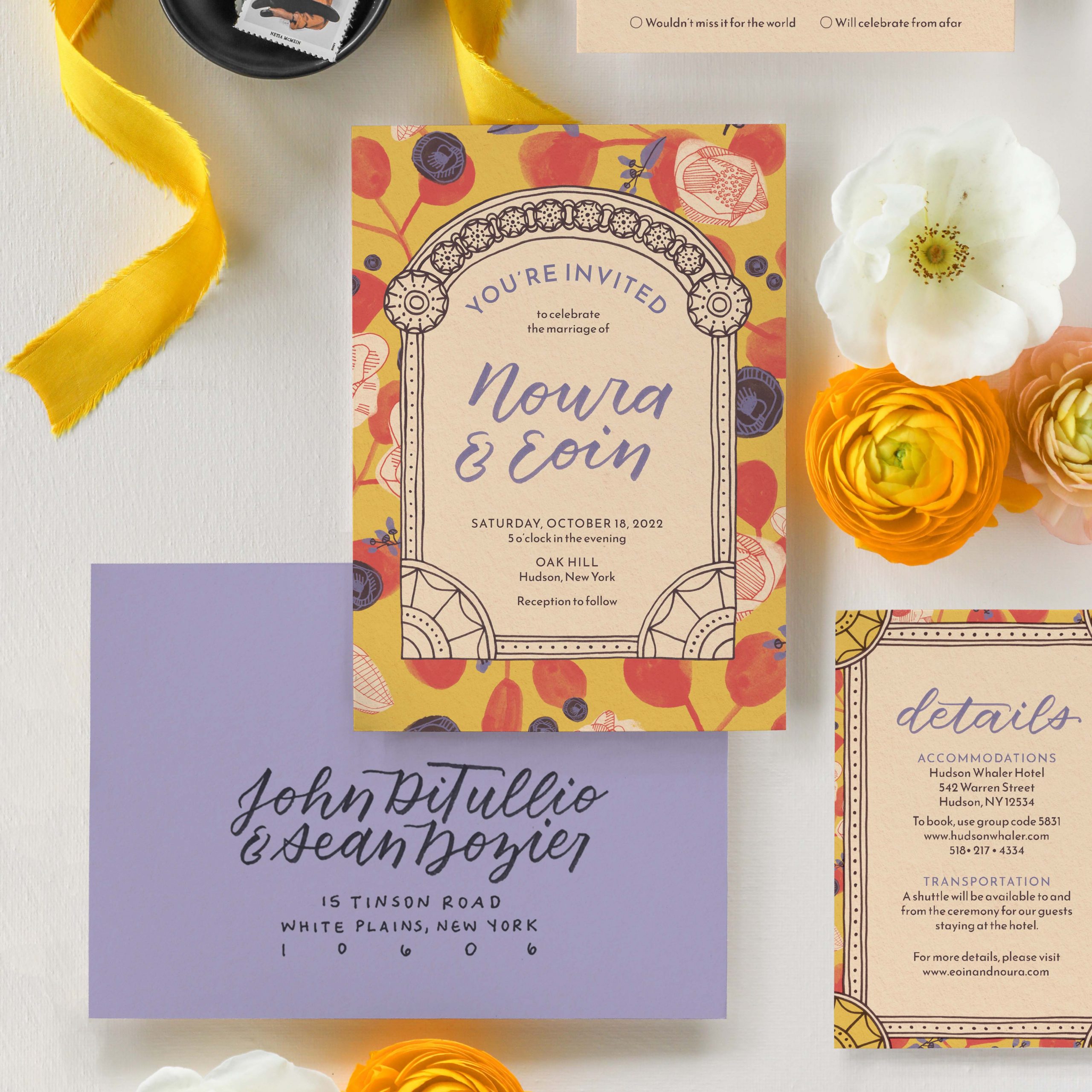 yellow floral wedding invitation suite