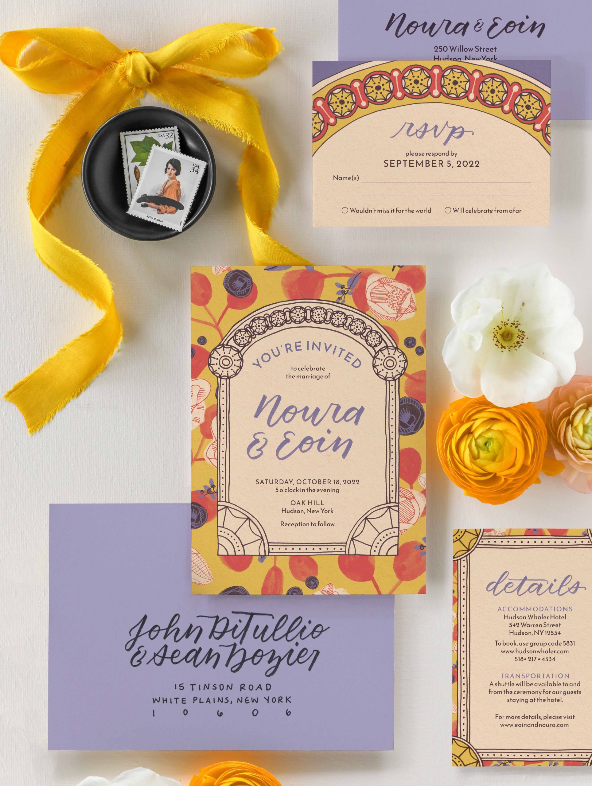 Yellow floral wedding invitation suite